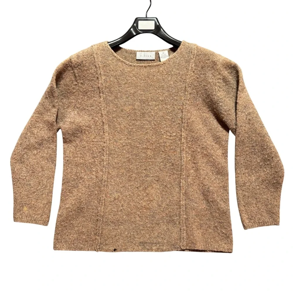 J Jill Women's Sweater Size M 100% Wool Crew‎ Neck Long Sleeve Brown Marled